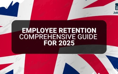 UK Flag Background with Text Overlay - Employee Retention Comprehensive Guide for 2025